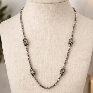 Sterling Silver Beaded Chain Necklace Vintage Bali Style Rope Chain Station